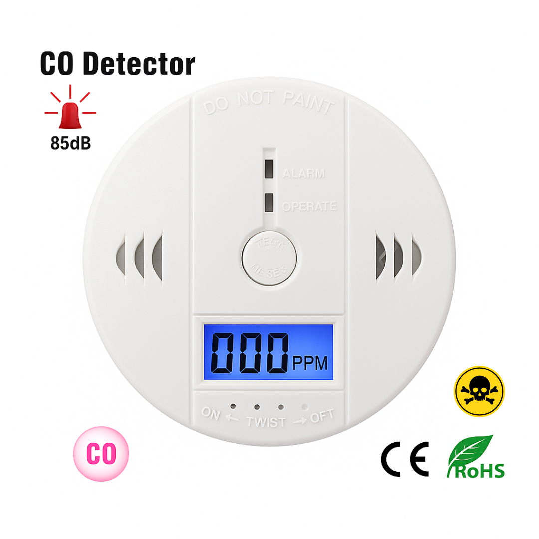 Alarma Detectora de Monóxido de Carbono con Pantalla Digital y Alerta Sonora 85dB