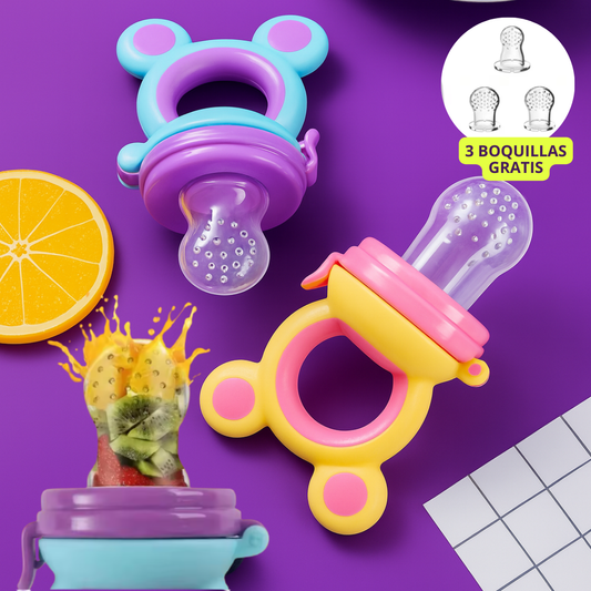 Mordedor Alimentador de Frutas y Papillas para Bebés – 100% Silicona Segura, Libre de BPA