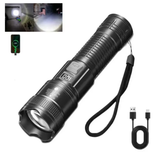Linterna LED Súper Brillante Recargable USB – Potente con Zoom Táctico